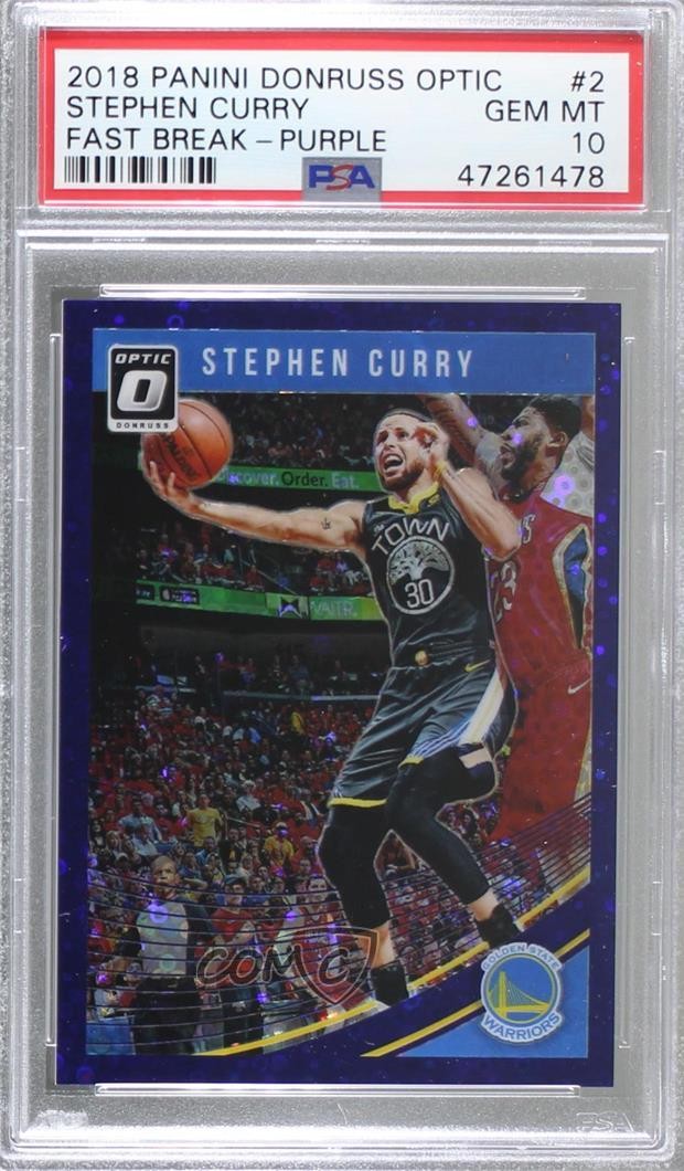 2018-19 Donruss Optic Fast Break Purple Prizm /95 Stephen Curry #2 PSA 10 GEM MT