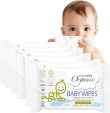 Simply Gentle Organic - Baby Wipes, 100% Organic Cotton with 99% Water Formula 