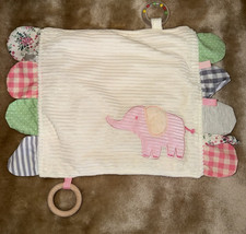 Modern Baby Lovey Security Blanket Elephant Tags Rings Crinkle Cream Pink