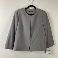Kasper Blazer Jacket Size 16 Steel Gray Hook Eye Closure Stretch