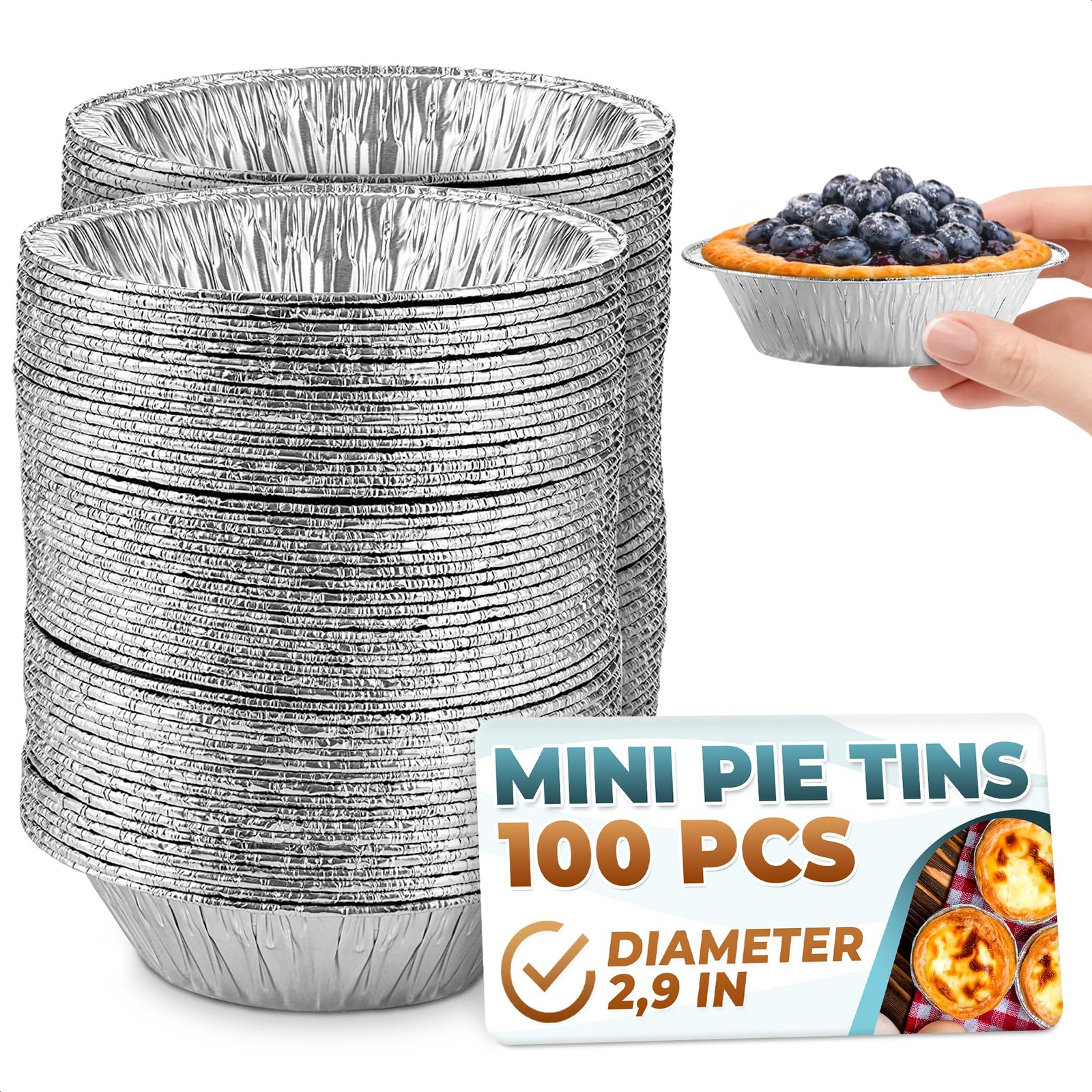 LEGLO Mini Pie Tins 3 Inch, 100 Pcs Round Disposable Aluminum 100Pcs, Silver