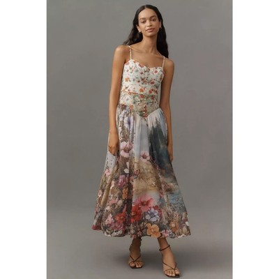 nwt by ANTHROPOLOGIE sz XL The Muse Basque-Waist Garden Midi Dress