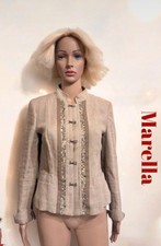 Vintage Mariella Giacca Jacket Blazer Donna Beige Lino Applicazioni Y2k M
