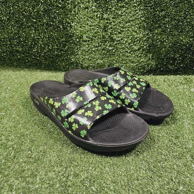 OOFOS OOahh Limited Shamrock Clover Athletic Recovery Comfort Slides Womens 9