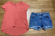 Girl's Old Navy Cat Jack Outfit sz 8 - Orange Top w/Jean Shorts EUC