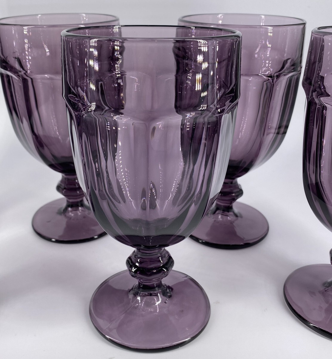 Libbey Gibraltar Duratuff Purple Amethyst Footed Goblet Ice Tea Glasses Set  Of 4 | eBay