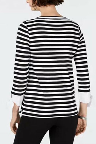 Charter Club Striped Tie-Cuff Cotton Top/LARGE - Bild 2 von 4