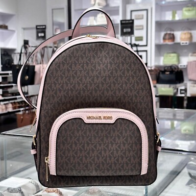 Michael Kors Jaycee Medium Zip Pocket Backpack Bag MK Logo Brown