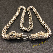 Chinese Old Antique Tibetan Silver Nepal Hollow Chain Dragon Head Necklace