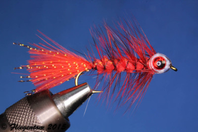 Fliegentom Streamer 3 Stück Fishmask Wooley Bugger rot grizzly