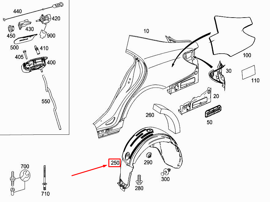 MERCEDES-BENZ CLS C218 Rear Left Inner Fender A2186900530