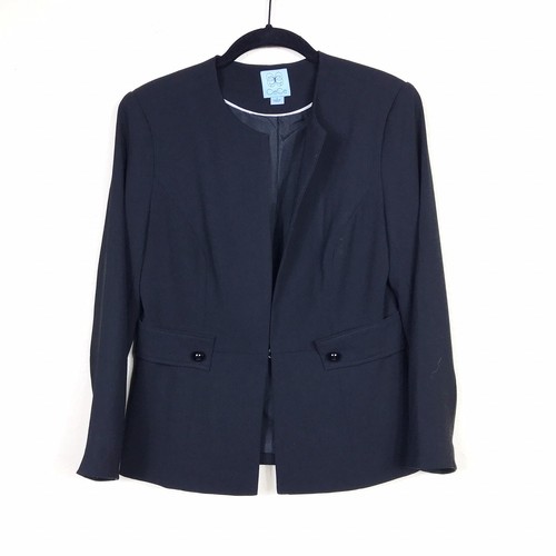CeCe by Cynthia Steffe Jacket Women's Size 2 Black Collarless 3/4 Belt Crepe - Picture 4 of 9