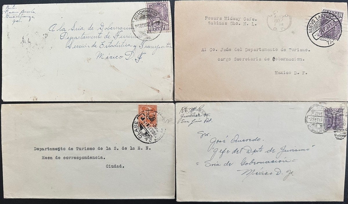 1930s Mexico #712(2),#729,#733(on 4 covers) w/ 2A Clase, AMB 216