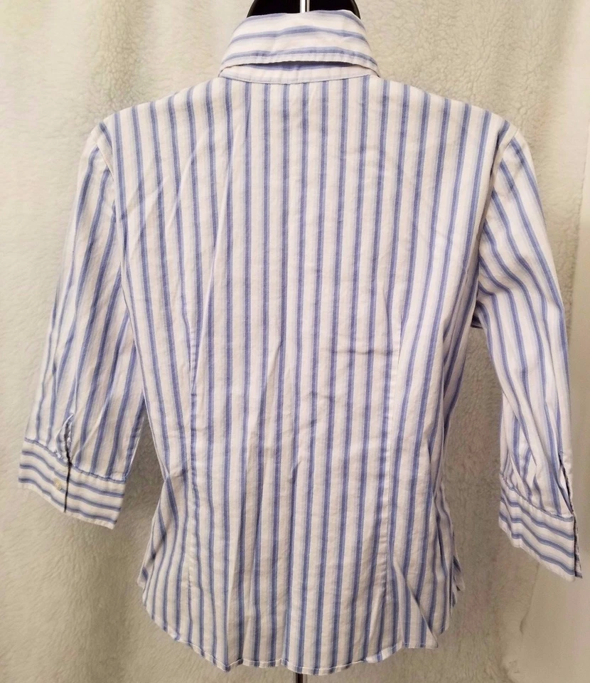 Camisa Top Blusa Mujer Ninety Talla PM Mediana Pequeña Azul Blanco Rayas Foto 3 de 3