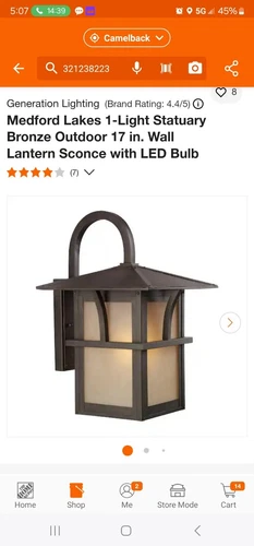 Generation Lighting Medford Lakes 1-Light Statuary Bronze Outdoor 17 in. Wall... - Picture 3 of 5