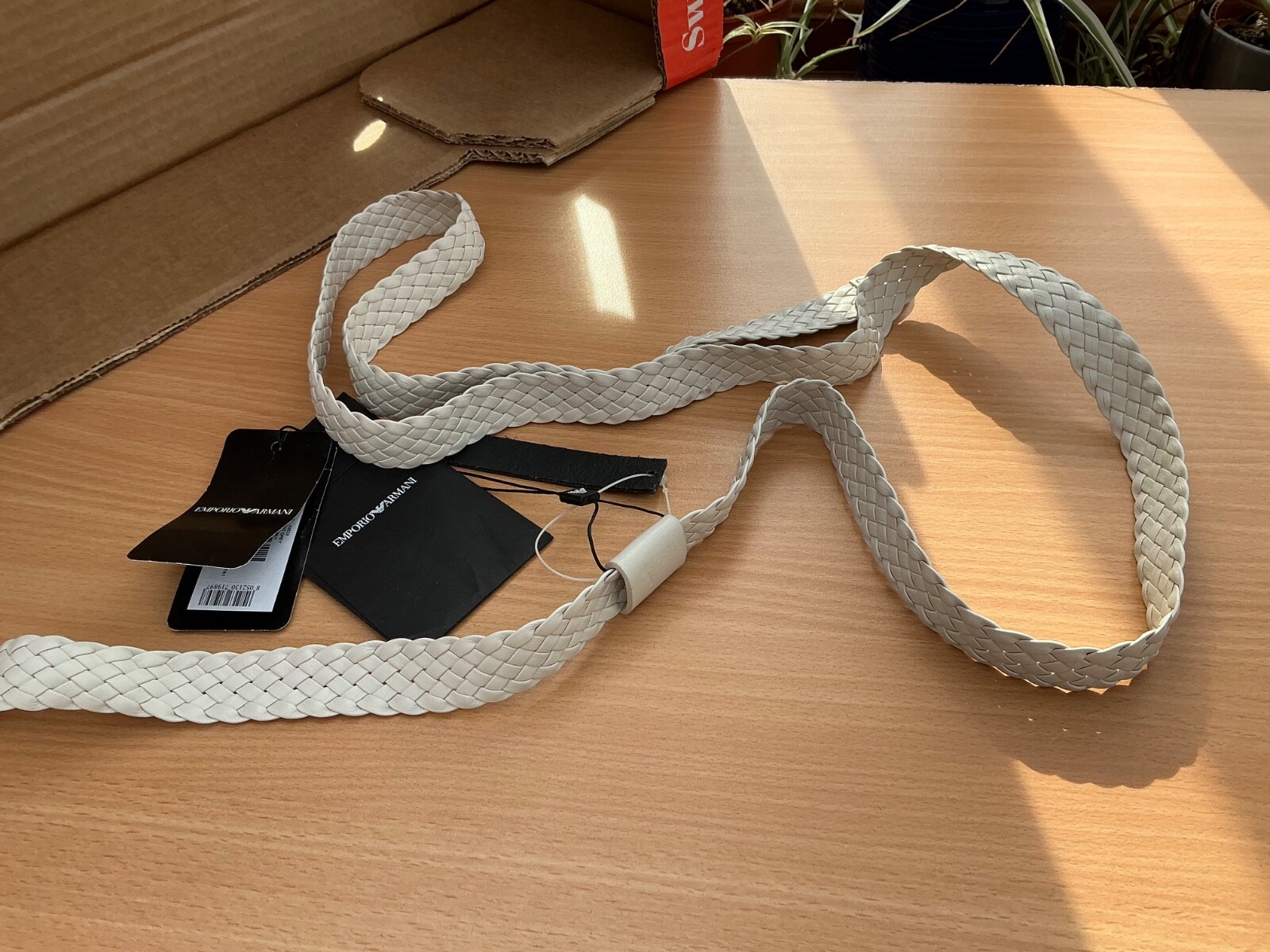 Emporio Armani Womens Braided Leather Belt White One Size 2.5cm Width  RRP £137