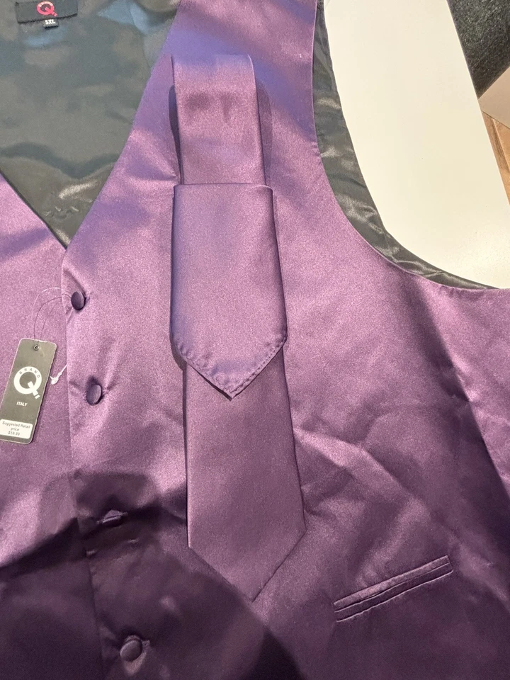 Brand Q Vest Mens Size 5XL Purple Solid Black Dress Tux Plus Tie CV - Image 3 of 4
