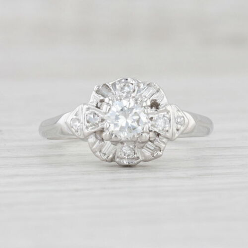 Vintage 0.51ct Diamante Fidanzamento Anello 14k Oro Bianco Misura 7.75 - Foto 2 di 8