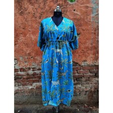 Indian Cotton Animal Printed Long Kaftan Dress Kimono Sleepwear Caftan Maxi
