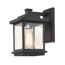 LNC - Square 1-Light Black Outdoor Wall Lantern Sconce with Clear Glass Shade