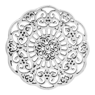 10 Silver 31mm Filigree Flat Flower Focal Bead Cabochon Components Findings