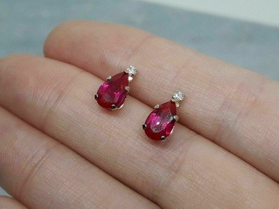 Pear Cut Simulated Red Ruby Pretty Teardrop Stud Earrings 14k Yellow Gold Plated