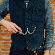 Retro Men's British Style Casual Wool Blend Tweed Slim Fit Formal Vest Waistcoat
