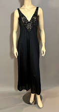 Vintage Vassarette Black stretch bodice Olga Style Nightgown Size LARGE