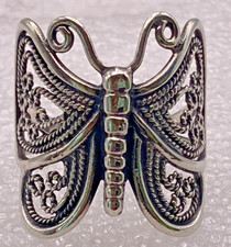 Sterling Silver 1" Tall Fancy Filigree Detailed Butterfly Ring Size 8