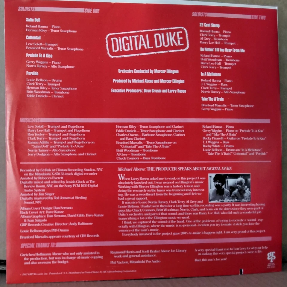 THE DUKE ELLINGTON ORCHESTRA - DIGITAL DUKE 1987 GRP GR-1038 US JAZZ LP Foto 3 de 4