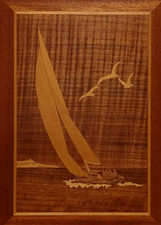 HUDSON RIVER INLAY PICTURE - SAILBOAT - FLAMED - WOOD MARQUETRY by NELSON 10X13