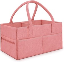 Pink Large Diaper Caddy 13"D x 9"W x 7"H Portable Versatile Storage Baby Basket