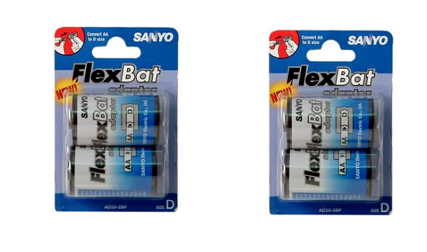 4 X SANYO Flex Bat Rechargeable Battery ADAPTOR Converts Size AA  to Size D
