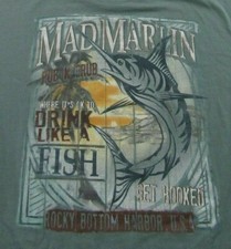 MAD MARLIN Pub N Grub Rocky Bottom Harbor USA Souvenir Blue SS T Shirt Size M