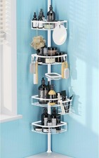 Shower Caddy Tension Pole, 4-Tier Adjustable Corner Shower Standing Caddy,