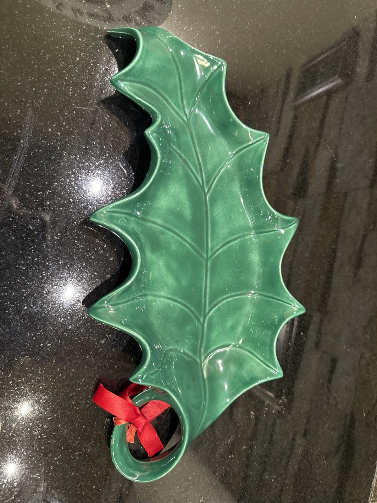 Holland Mold Christmas Holly Leaf 1960's Candy Nut Dish Green Nice Condition