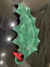 Holland Mold Christmas Holly Leaf 1960's Candy Nut Dish Green Nice Condition