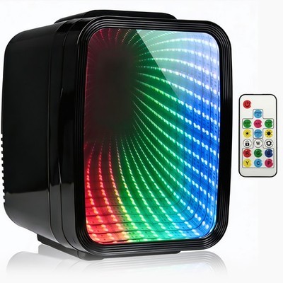 4L Mini Kühlschrank mit Spiegel RGB Licht Tragbar Tischkühler Wärmer AC/DC Schwarz