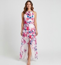 VENUS XS White Chiffon Floral Butterfly Print Halter Dress