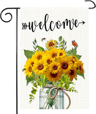 Summer Garden Flag Yellow Sunflower Mason Jar Double Sided 12x18 Inches Bee Welc
