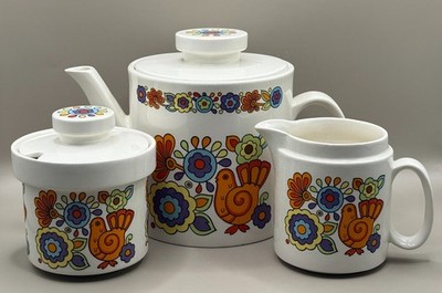 Vintage Lord Nelson Keramik ''Gaytime'' Teekanne, Milchkännchen & Zuckerdose