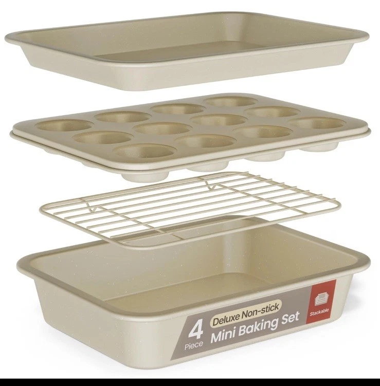 Bakken 4-Piece Bakeware Sets, Nonstick Carbon Steel Baking Sheet, Stackable NEW