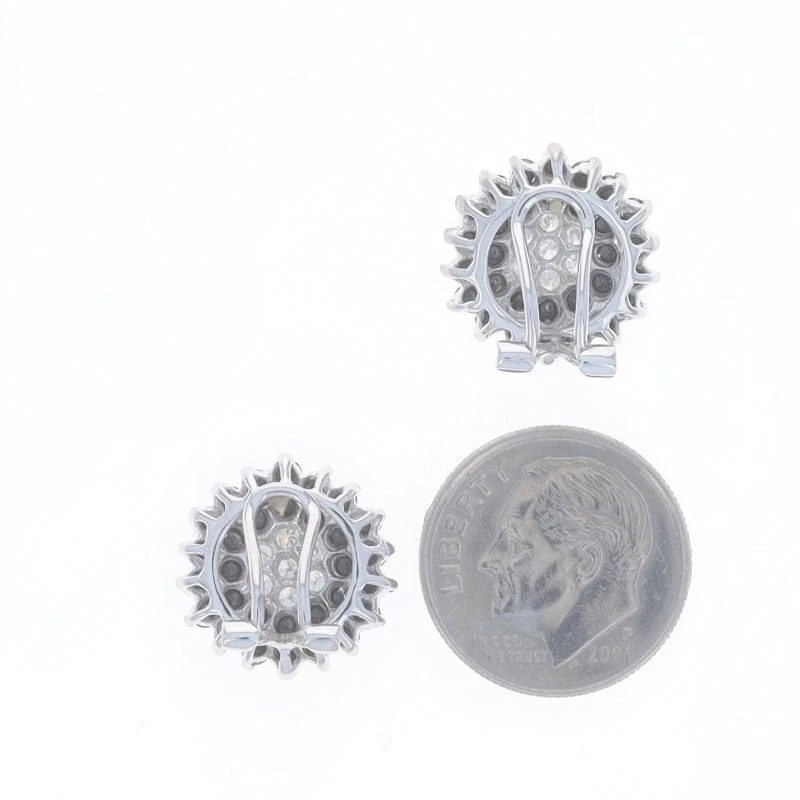 White Gold Black Diamond Cluster Stud Earrings -14k Rnd 2.00ctw Clip-Ons Treated - Image 3 of 4