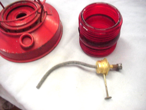 Vintage Handlan St Louis USA - Lacledes Gas Co Eisenbahn Öllampe - rote Glaskugel! - Bild 9 von 14