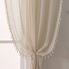 Boho Crochet Curtains for Living Room Lace Curtains 84 Inches Long 2 Panel, R...