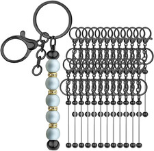 24Pcs Metal Beaded Keychains for Beads Beadable Keychain Bars Blanks Bead Keycha