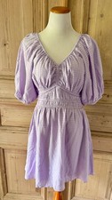 NWT Old Navy Purple Waist-Defined Puff Sleeve Seersucker Dress Lined M NEW