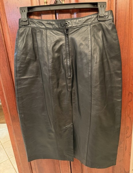 Leather Black A-Line Skirt Genuine Leather Size 6