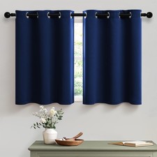 Blackout Navy Blue Short Curtains 24 Inches Length For Kids Boys Bedroom Grommet