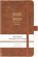 2 Year Pocket Calendar 2026-2028 Monthly Planner for Purse w/ Leather Hard Cover